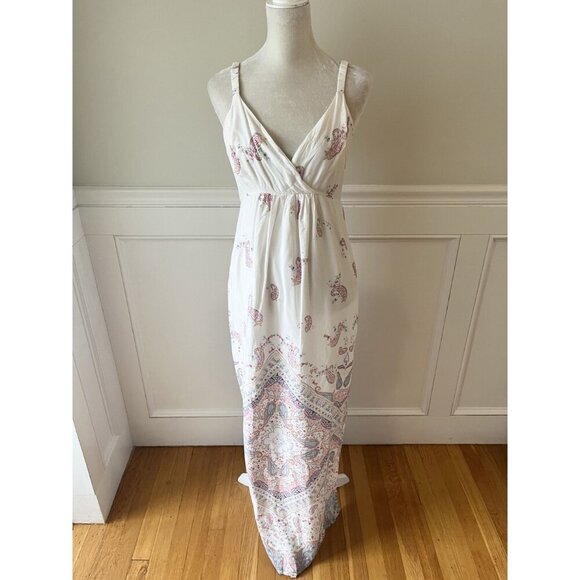 Seraphine Maternity Maxi Dress UK 12/US 8 White Pink Paisley Print Sleeveless - Picture 2 of 5